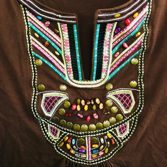 Alabe Star Petite BROWN TOP W/ EMBROIDERY & BEADS - Picture 2 of 5